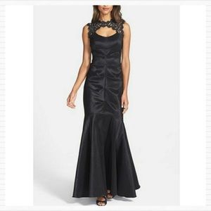 Xscape Black Lace Trim Satin Maxi Dress